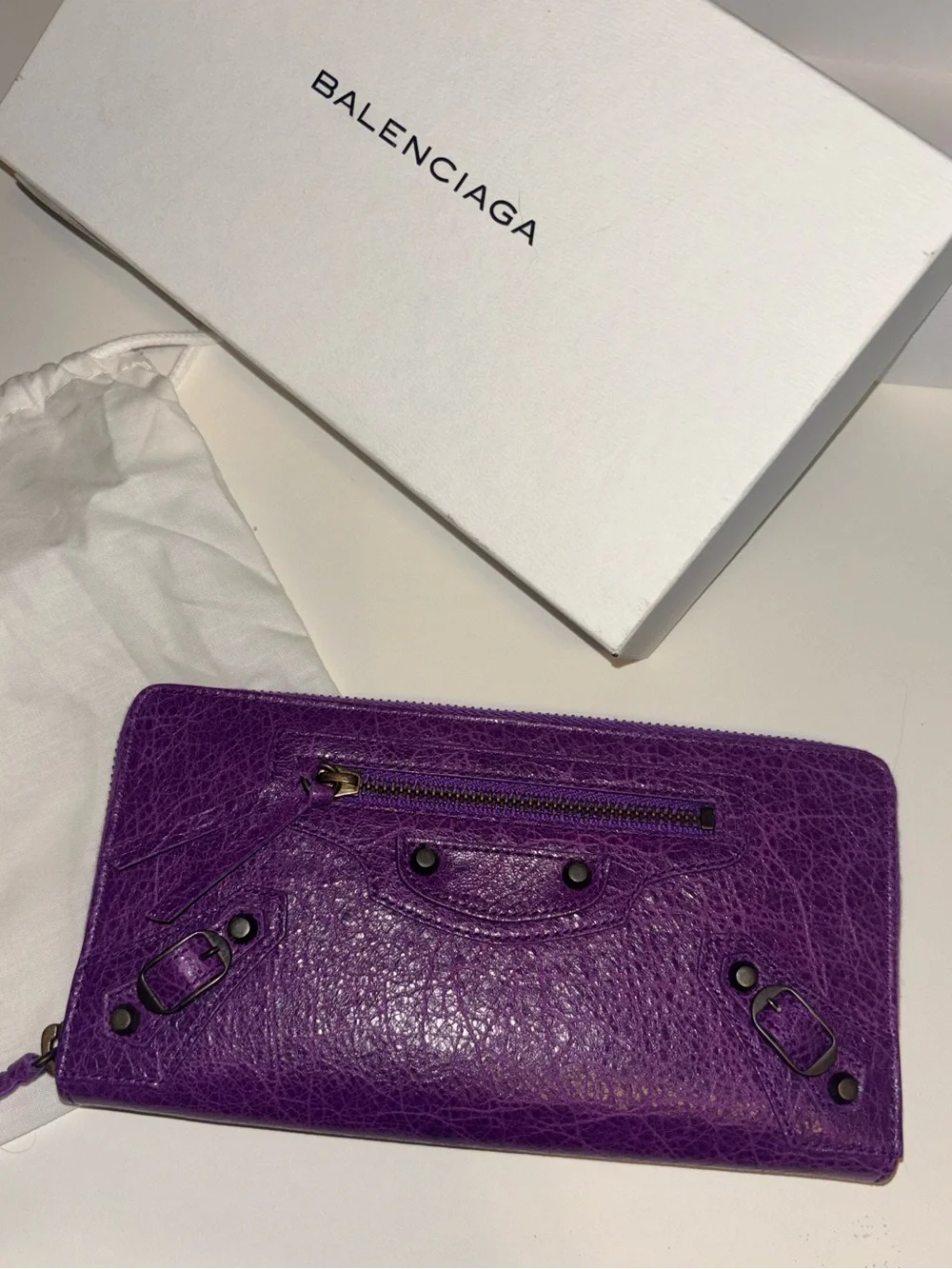 Balenciaga 2013 Purple Calfskin Zip-Around Leather Wallet